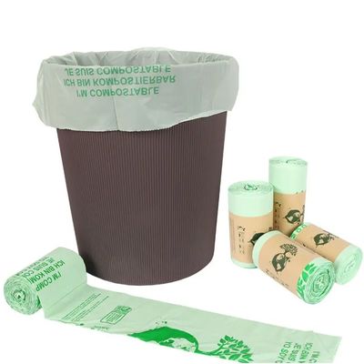 Biodegradable PLA sampah Bin Liner On Roll Printing Warna Hijau